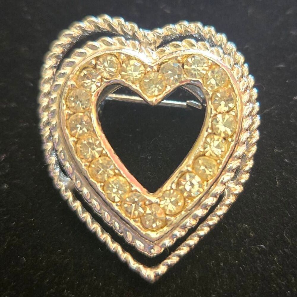 Vintage Heart Brooch Pin Silver Rhinestone - Picture 2 of 5